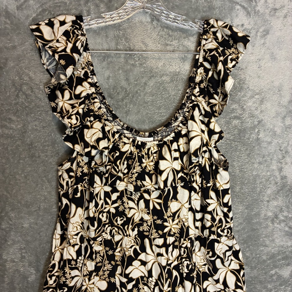 Ava & Viv Womens Floral Linen Blend Midi Dress 2X Plus Boho Romantic Vacation